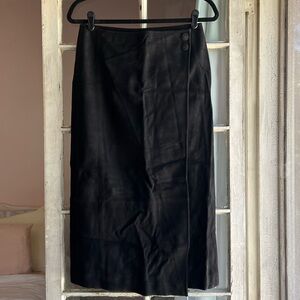 Vince Black Suede Leather Wrap Maxi Skirt